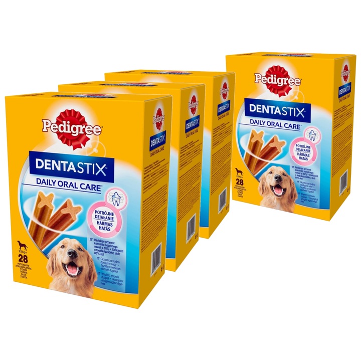 Biscuiti dentari, Pedigree DentaStix, 4 x 28 bucati, pentru caini mari, reducere tartru, 25 kg+