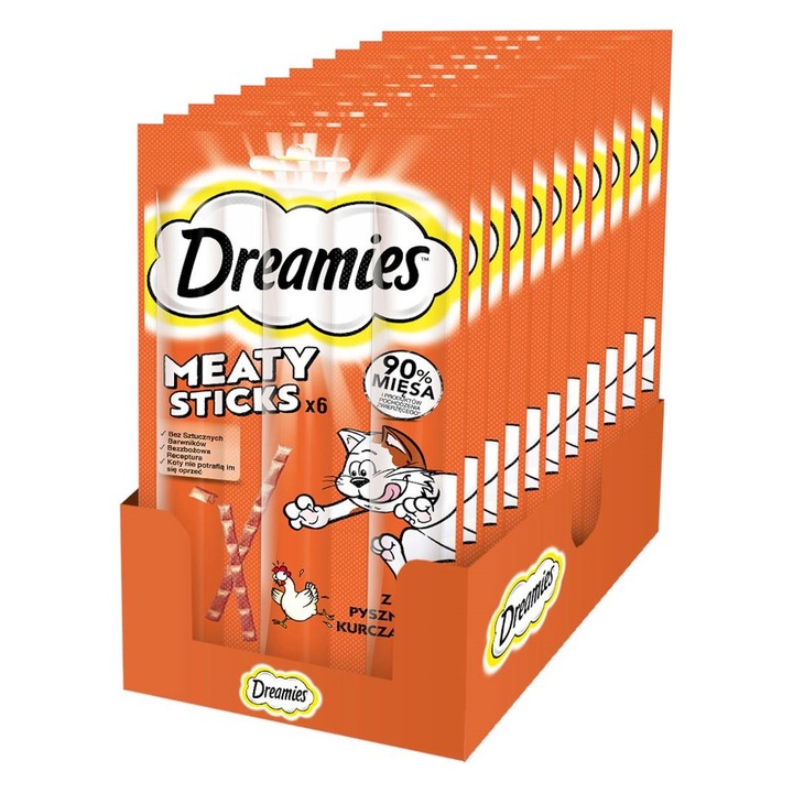 Batoane pentru pisici, Dreamies, cu pui, set 14x30g, 90% carne