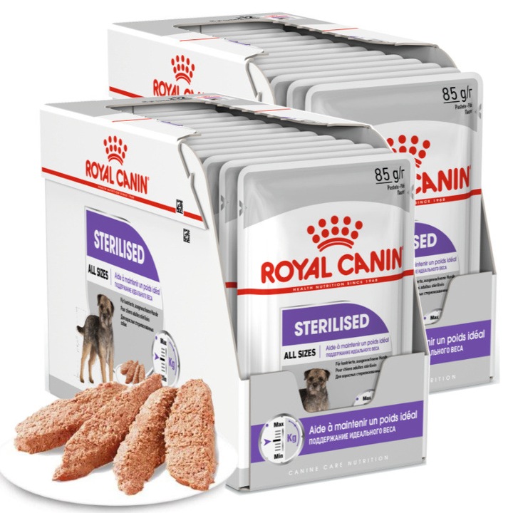 Royal Canin Sterilised Set 24x85g, hrana umeda pentru caini adulti sterilizati, 85g, gust delicios