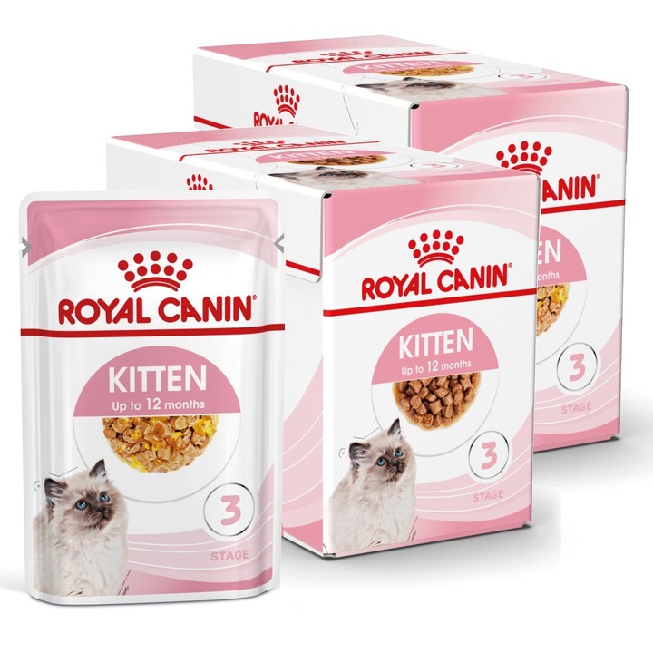 Set hrana umeda Royal Canin Kitten Instinctive set 24x85g, cu textura delicata, sustine sistemul imunitar, pentru pisici pana la 12 luni