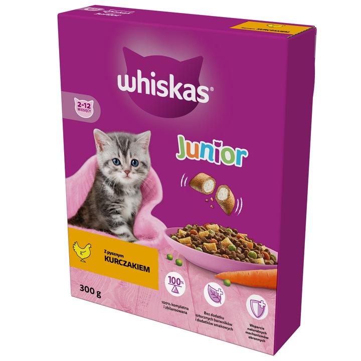 Whiskas Junior 6x300g hrana completa pentru pisici cu pui, cu legume, 389 kcal/100g