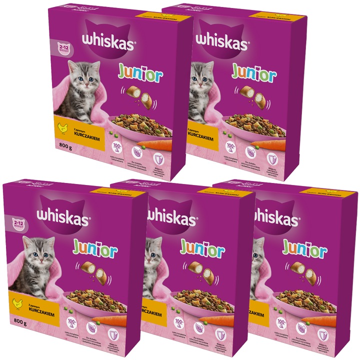 Whiskas Junior Set 5x800g Hrana Uscata Completa pentru Pisici cu Pui