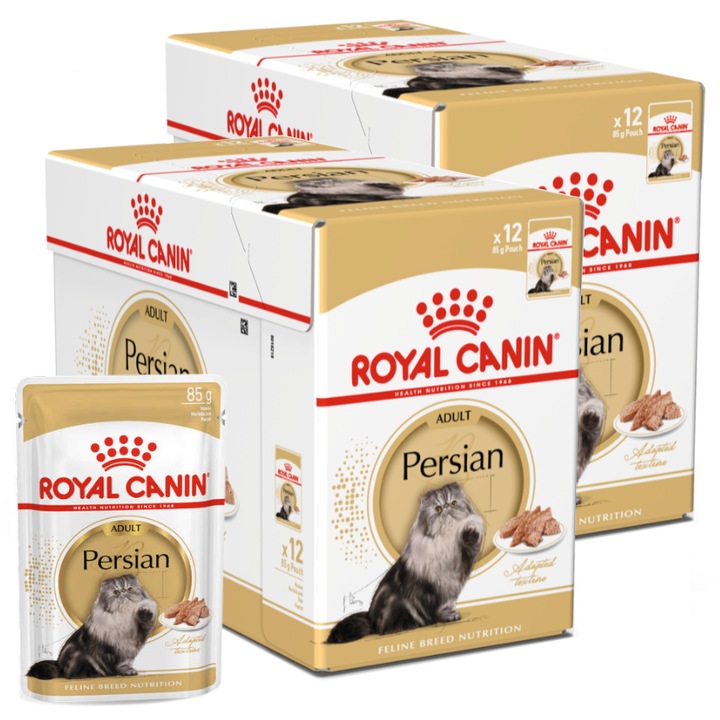 Hrana umeda pentru pisici, Royal Canin Persian Adult, set 24x85g, digestie optima, sanatatea sistemului urinar