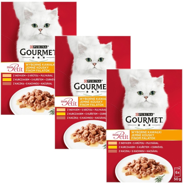 Purina Gourmet Mon Petit Mix Set 18x50g, cu pui, curcan, rata, umed, pentru pisici