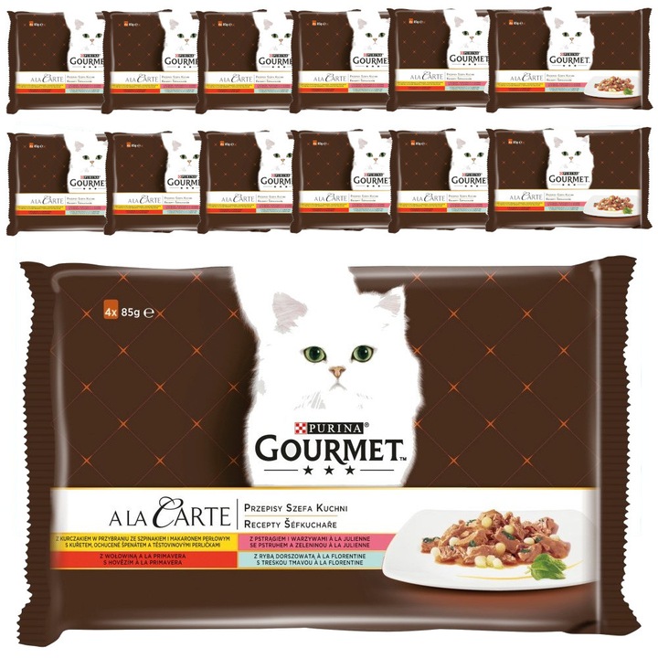 Purina Gourmet a La Carte Set hrana pentru pisici 13x340g, carne de vita, pui, pastrav, cod