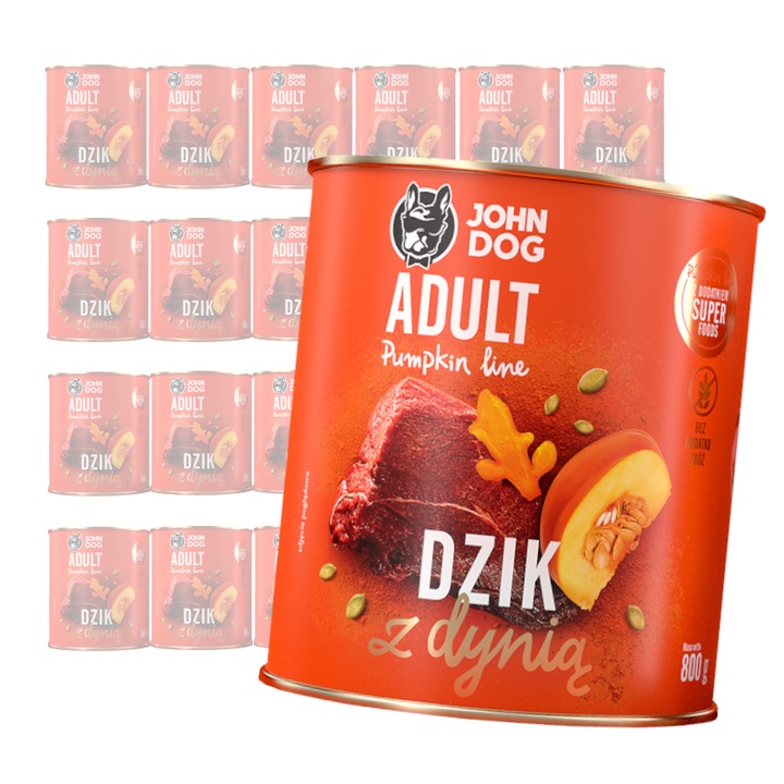 Set Hrana umeda pentru caini, John Dog, linia Pumpkin, cu mistret si dovleac, 24x800g