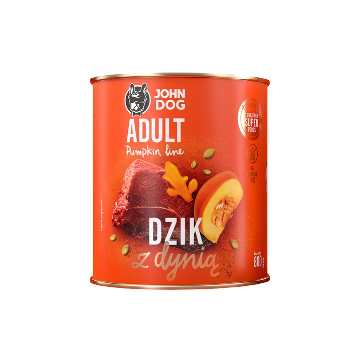 Set 6 x hrana umeda pentru caini John Dog cu mistret si dovleac 800g