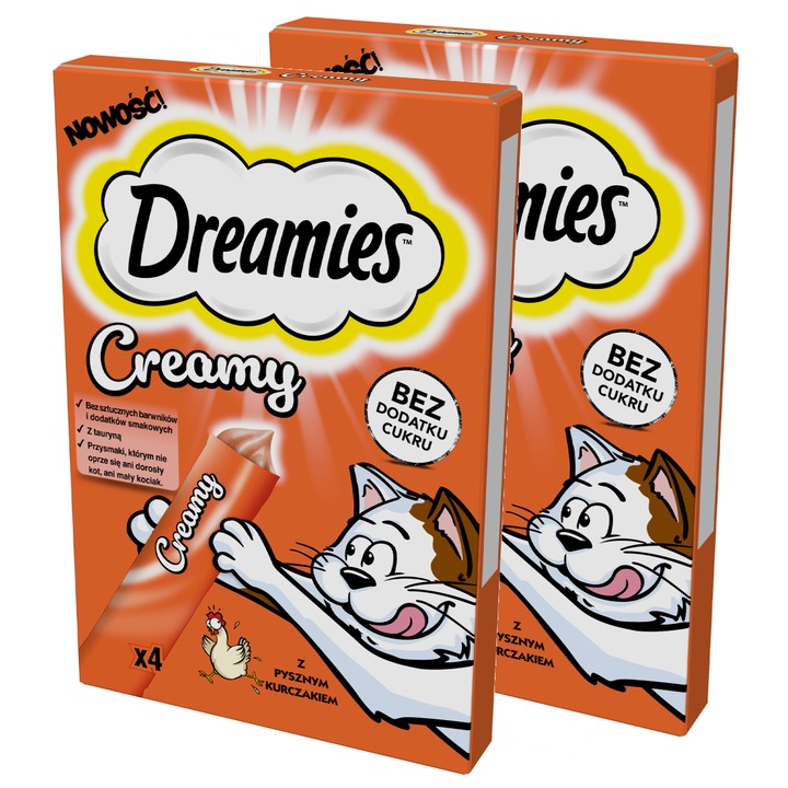 Prajitura pentru pisici Dreamies cu pui, set 8x10g, fara zahar, fara coloranti artificiali