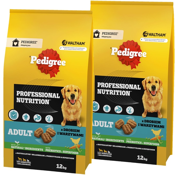 Set Hrana pentru Caini Pedigree Adult Professional Nutrition, cu Drob si Legume, 12kg + 12kg, pentru Rase Mijlocii si Mari