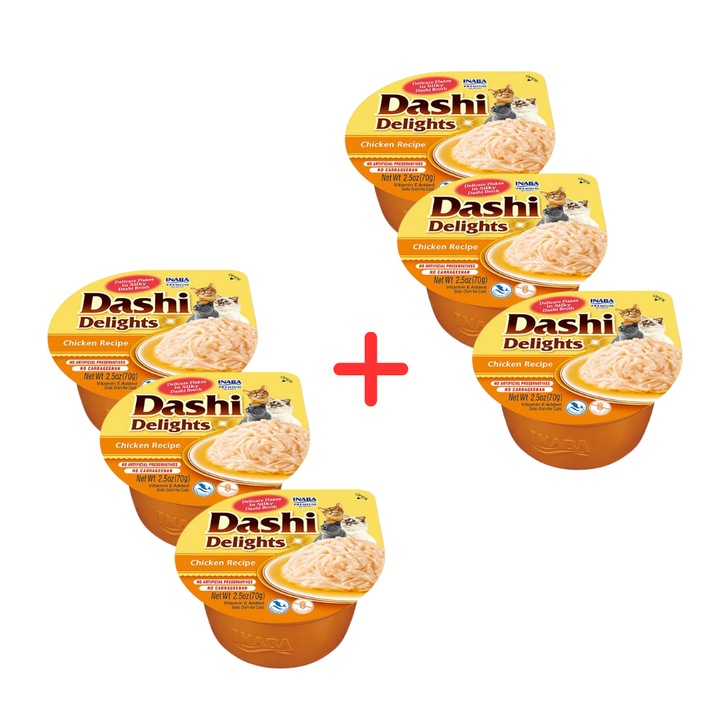 Hrana complementara pentru pisici Supa de pui 3+3 gratuit, Inaba Cat Dashi Delights 6x70g