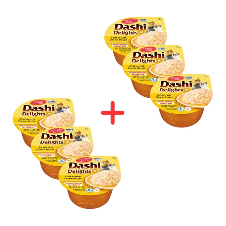 Hrana complementara pentru pisici Supa de pui si branza 3+3 gratuit, Inaba Cat Dashi Delights 6x70g