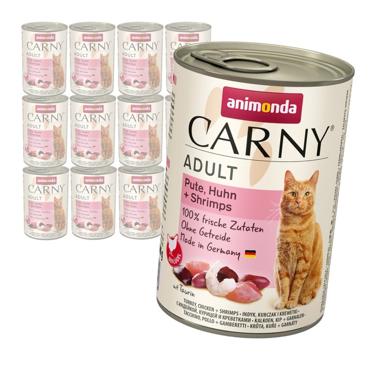 Hrana umeda pentru pisici cu curcan, pui si creveti, Animonda Carny Adult 12x400g