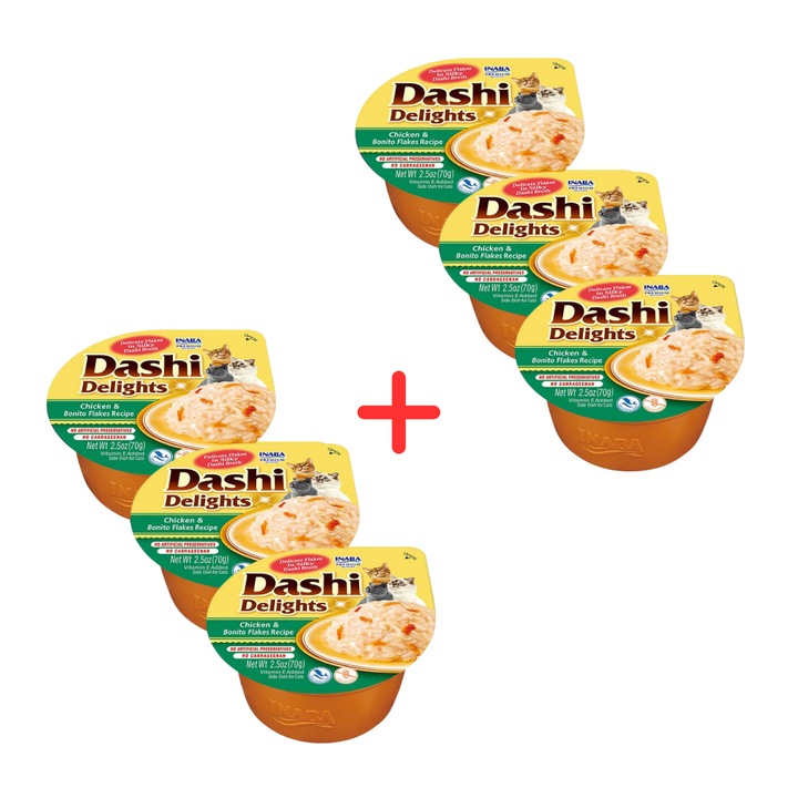 Hrana complementara pentru pisici cu supa de pui 3+3 gratuit, Inaba Cat Dashi Delights 6x70g