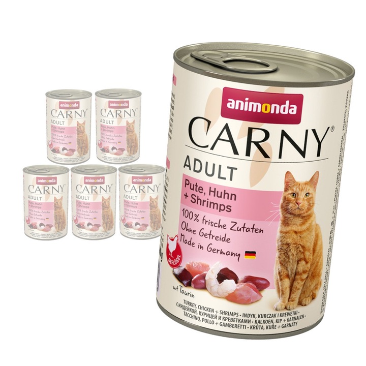 Hrana umeda pentru pisici cu curcan, pui si creveti Animonda Carny Adult 6x400g