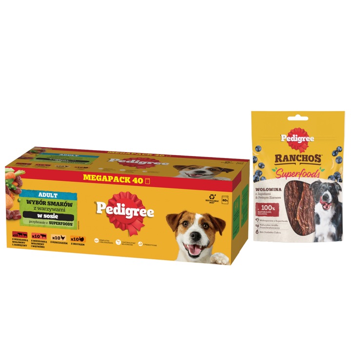 Hrana umeda pentru caini in pliculete cu sos, curcan, miel, vita si pui Allegro PEDIGREE, 40x100g