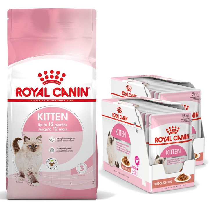 Hrana uscata pentru pisoi Royal Canin Fhn Kitten 10 kg + 24 x 85 g hrana umeda in sos