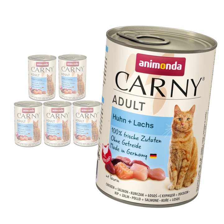 Animonda Carny Adult, hrana umeda pentru pisici, pui si somon, set 6x400g