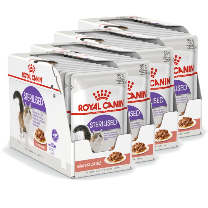 Hrana umeda pentru pisici, Royal Canin Sterilised, 48x85g, mentinerea masei corporale, sanatatea sistemului urinar