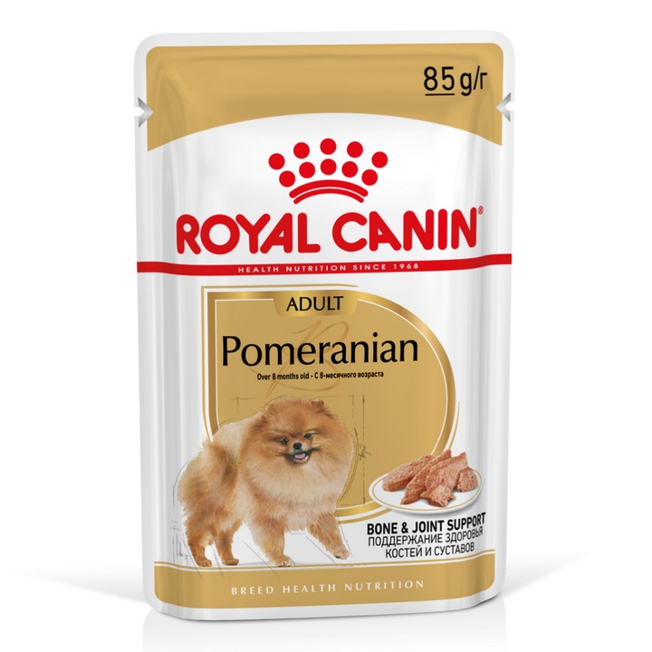Royal Canin Pomeranian Adult, hrana umeda pentru caini, 24x85g, sprijina articulatiile, piele sanatoasa, multicolor