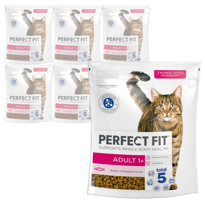 Set 6x750g Hrana Uscata Perfect Fit Adult 1+, pentru Pisici, cu Somon