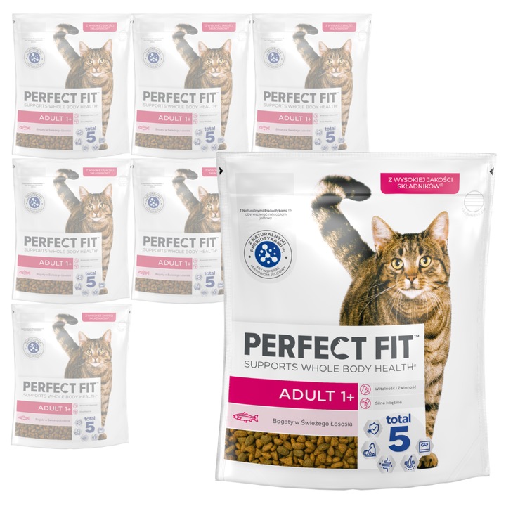 Hrana uscata Perfect Fit 1+ 8x750g pentru pisici adulte cu somon