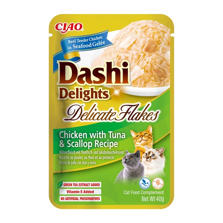 Inaba Dashi Delights 40g, hrana umeda pentru pisici, cu pui, ton si scoici