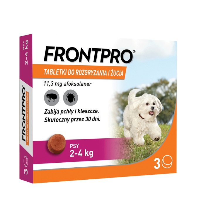 Tablete antiparazitare Frontpro pentru caini 2-4 kg, 11 mg, protectie impotriva puricilor si capuselor