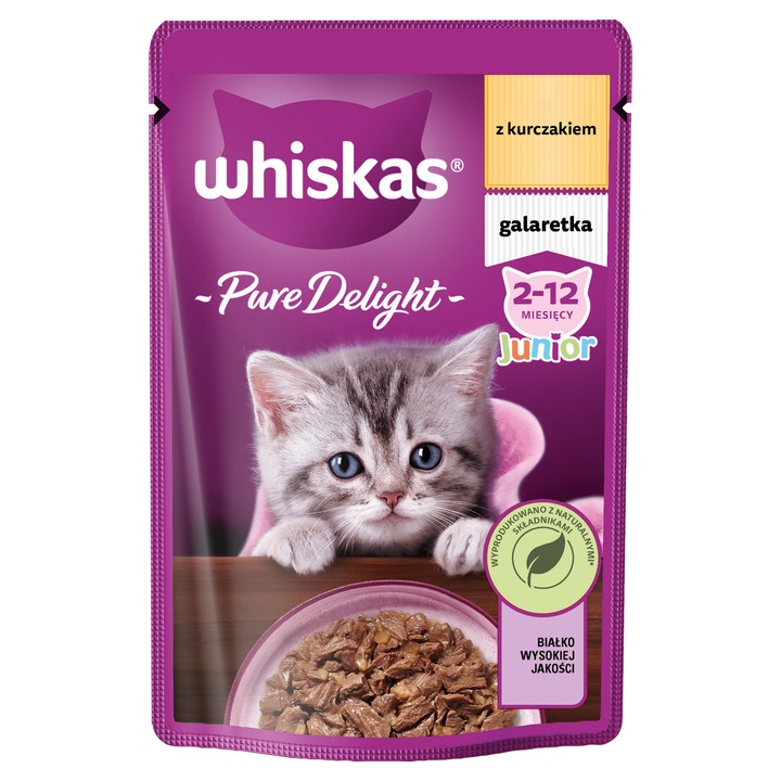 Whiskas Junior 85g, hrana umeda pentru pisici, bucati cu pui in jeleu, 100% natural