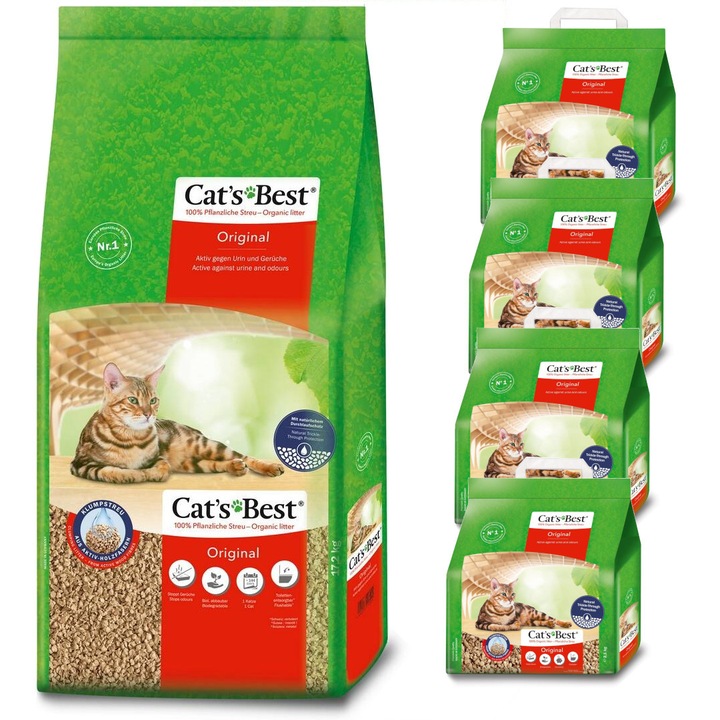 Asternut pentru ltiera pisici Cat's Best Original, din lemn, 60 l, care aglomereaza si absoarbe mirosurile
