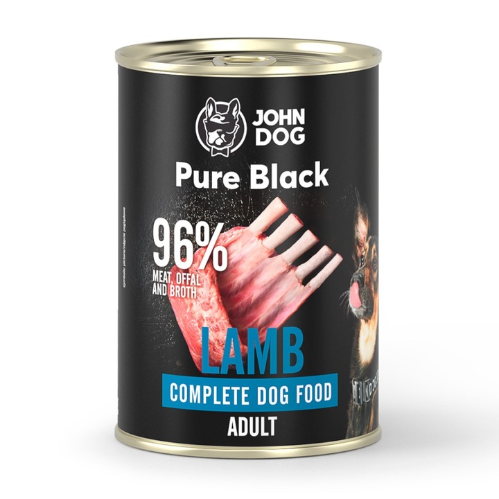 Hrana umeda pentru caini John Dog Pure Black cu miel, 400g