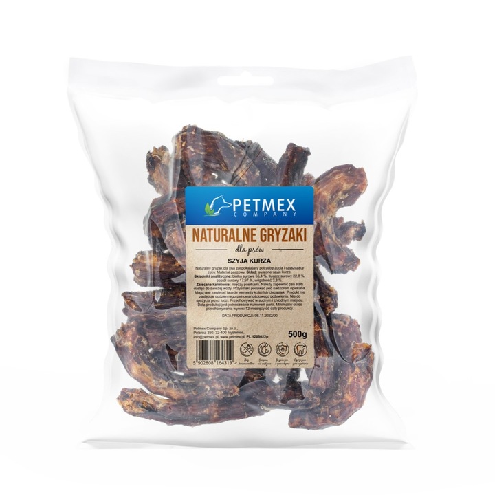 Recompensa naturala pentru caini Petmex cu gat de pui, 500g