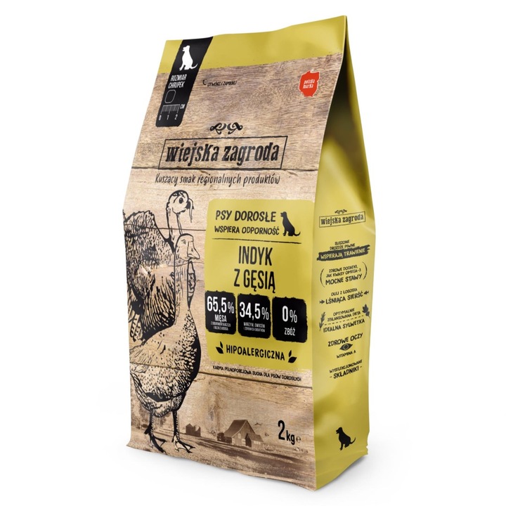 Hrana uscata hipoalergenica pentru caini Rural Farm, cu curcan si gasca, 2 kg, M