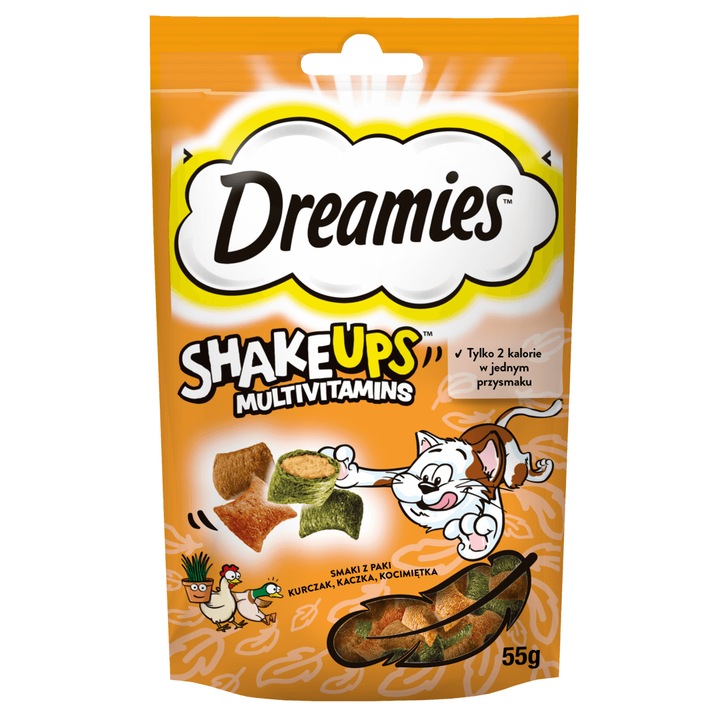 Recompensa pentru pisici Dreamies Shake Ups Multivitamine 55g cu pui, rata si catnip