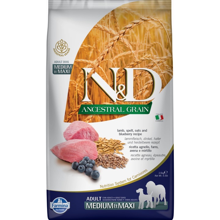Hrana pentru caini, Farmina, N&D Ancestral Grain, miel, 2.5kg, adulti