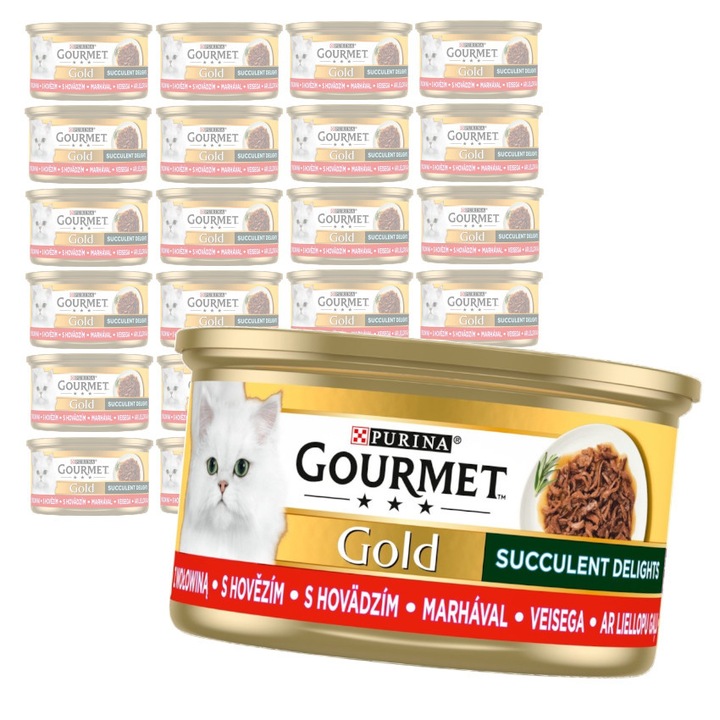 Hrana Umeda pentru Pisici Succulent Delights, Purina Gourmet Gold cu Vita 24x85g