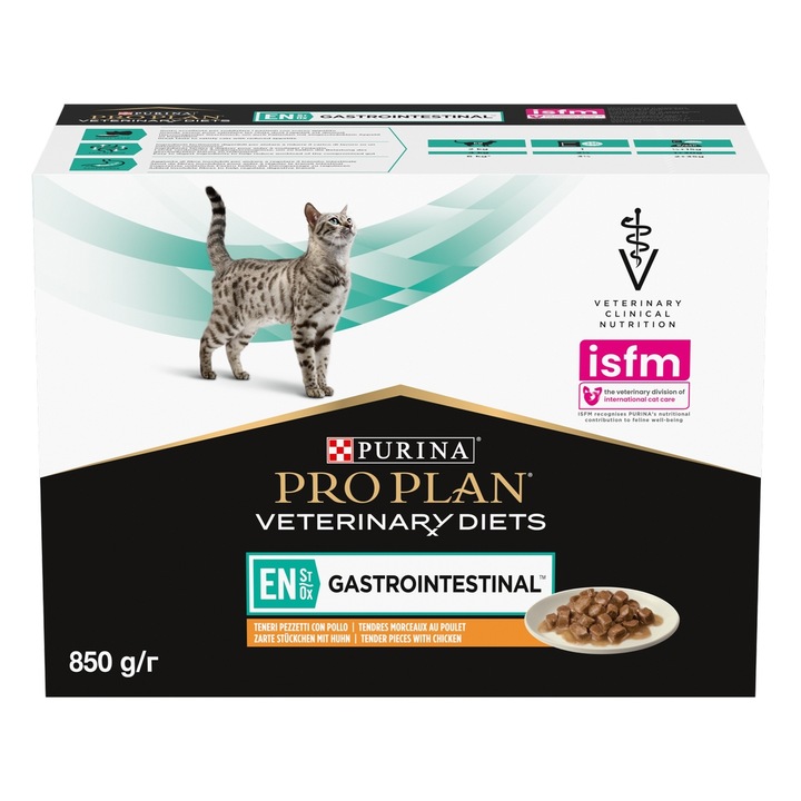 Hrana umeda pentru pisici, cu pui, Purina Pro Plan Dieta Veterinara EN Gastrointestinal,Vset 10x85g, pentru tulburari gastro-intestinale