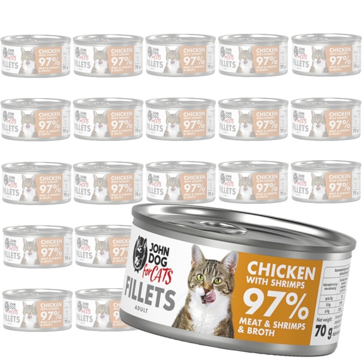 Hrana umeda pentru pisici, John Dog, pui cu creveti, set 24x70g