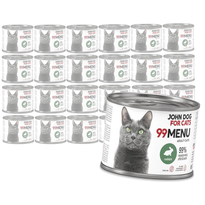Hrana umeda pentru pisici adulte cu iepuri 24x200g, John Dog 99 Meniu