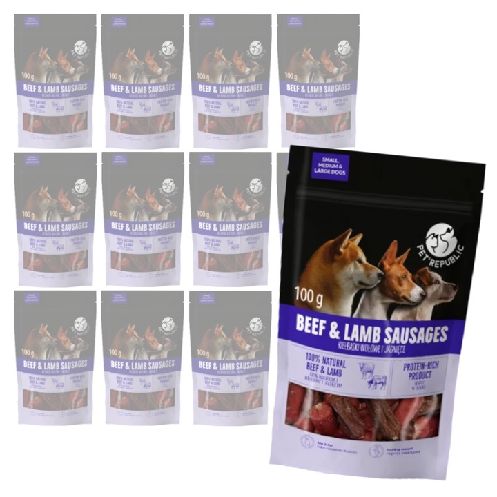 Biscuiti pentru caini, Pet Republic, set 12x100g, carne de vita si miel, 80% carne