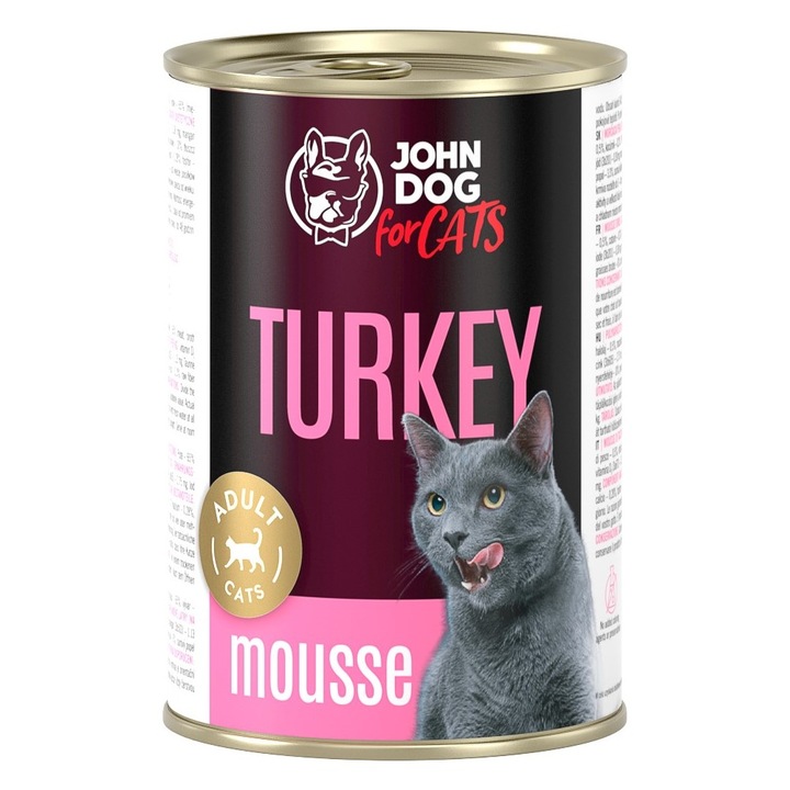 Hrana umeda fara cereale pentru pisici John Dog for Cats Mousse de curcan 400g