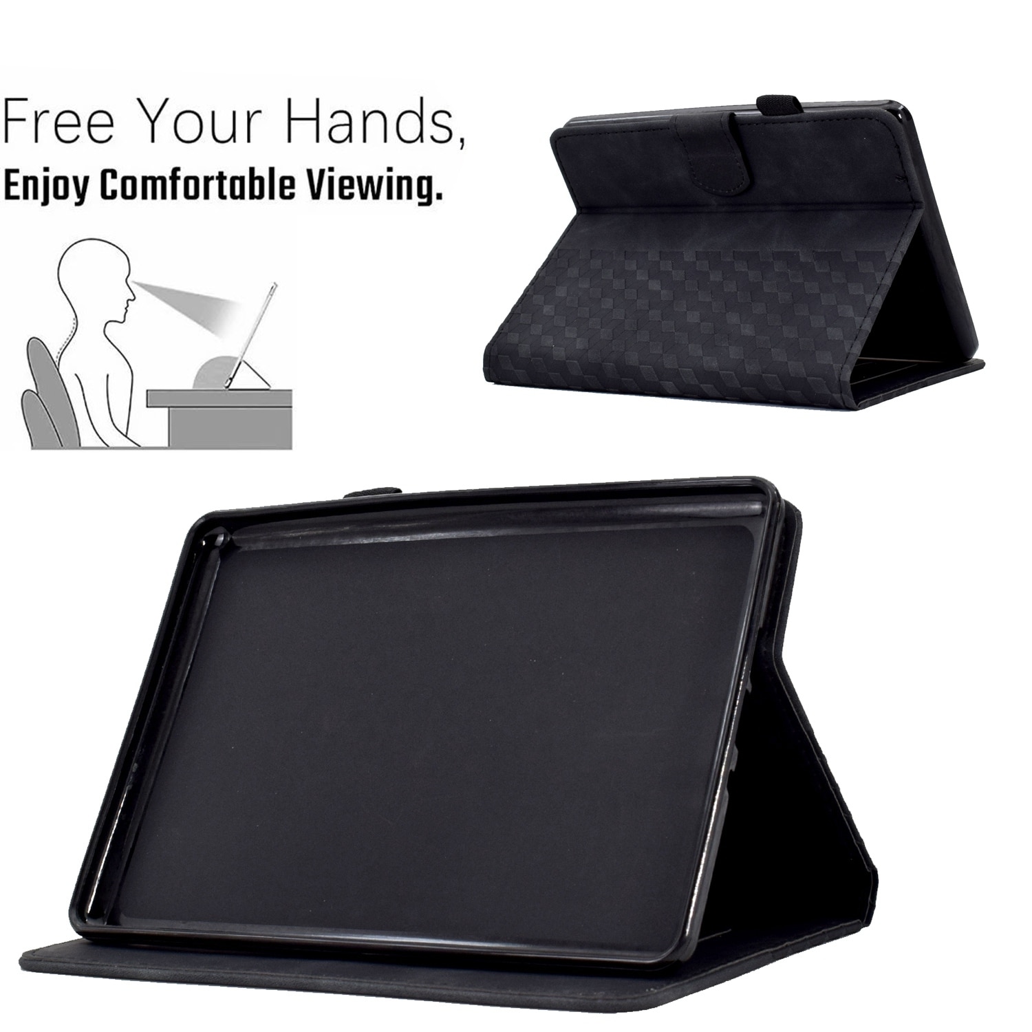 Husa tableta pentru Amazon Kindle PaperWhite a 12-a generatie 2024, piele gravata cu romburi, tip smart case, cu functie de auto-sleep/wake, negru
