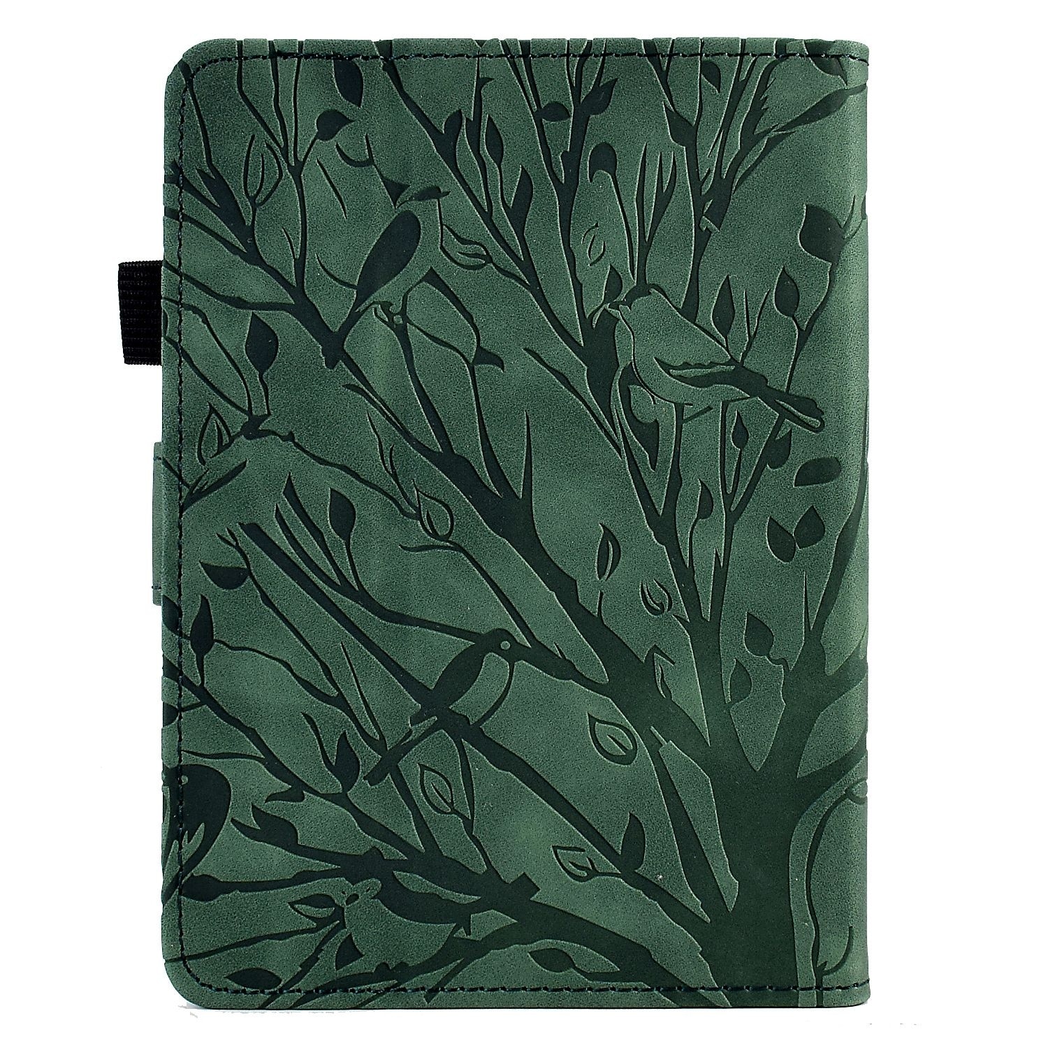 Husa tableta pentru Amazon Kindle Paperwhite 12, 2024, piele inteligenta cu desen copac norocos + flori presate, verde