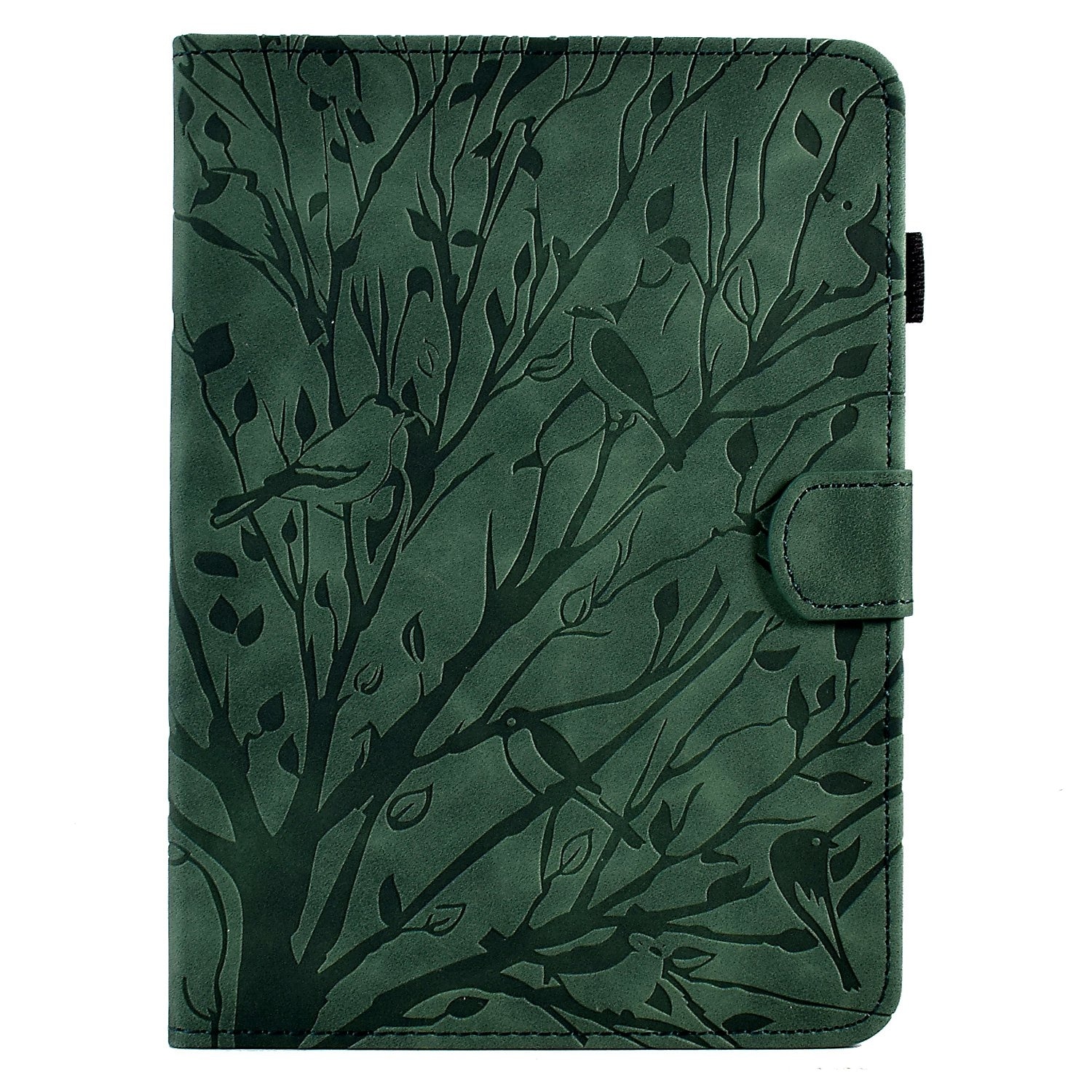 Husa tableta pentru Amazon Kindle Paperwhite 12, 2024, piele inteligenta cu desen copac norocos + flori presate, verde