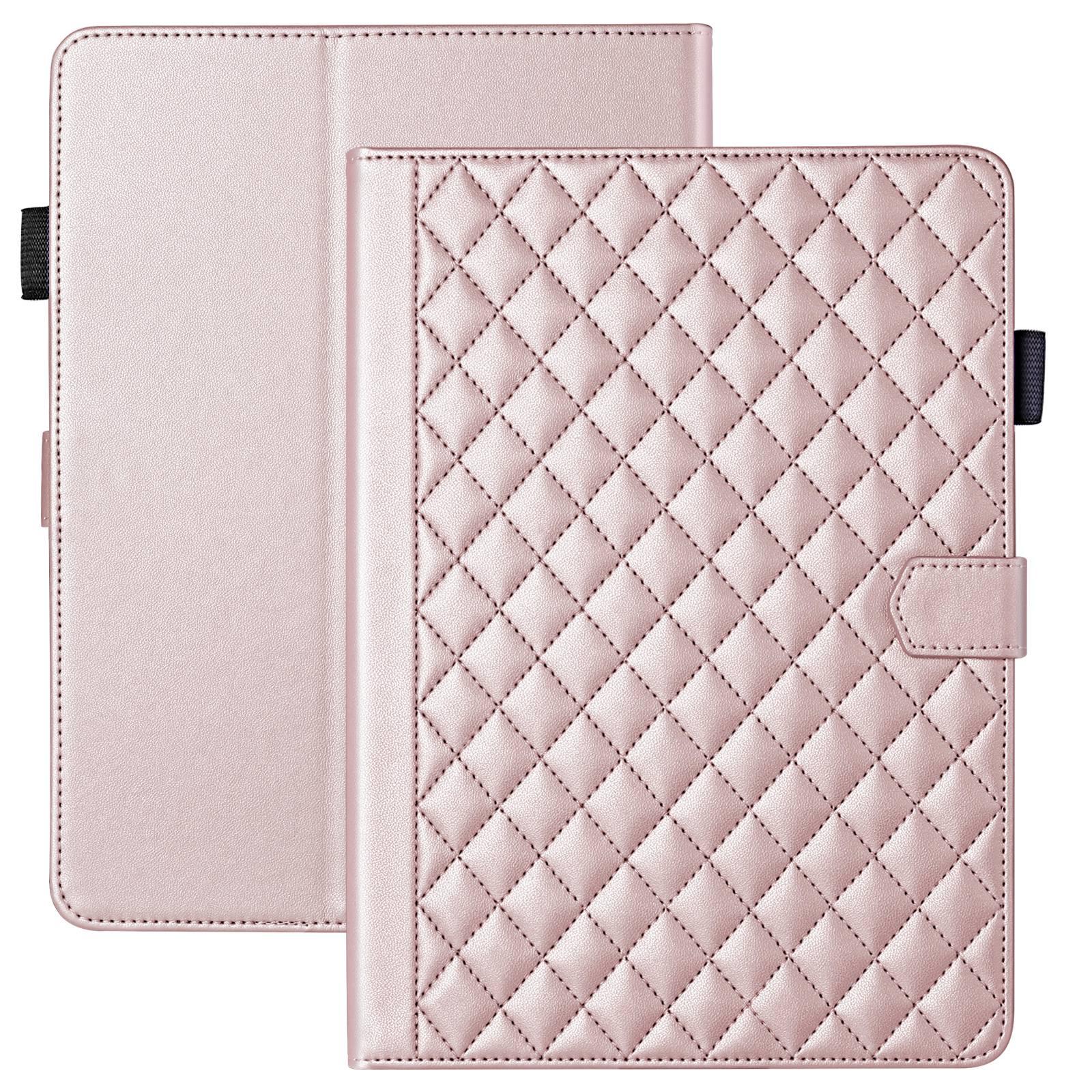 Husa tableta pentru Amazon Kindle Paperwhite 12th Gen 2024, piele cu model rombic, tip carte, roz auriu