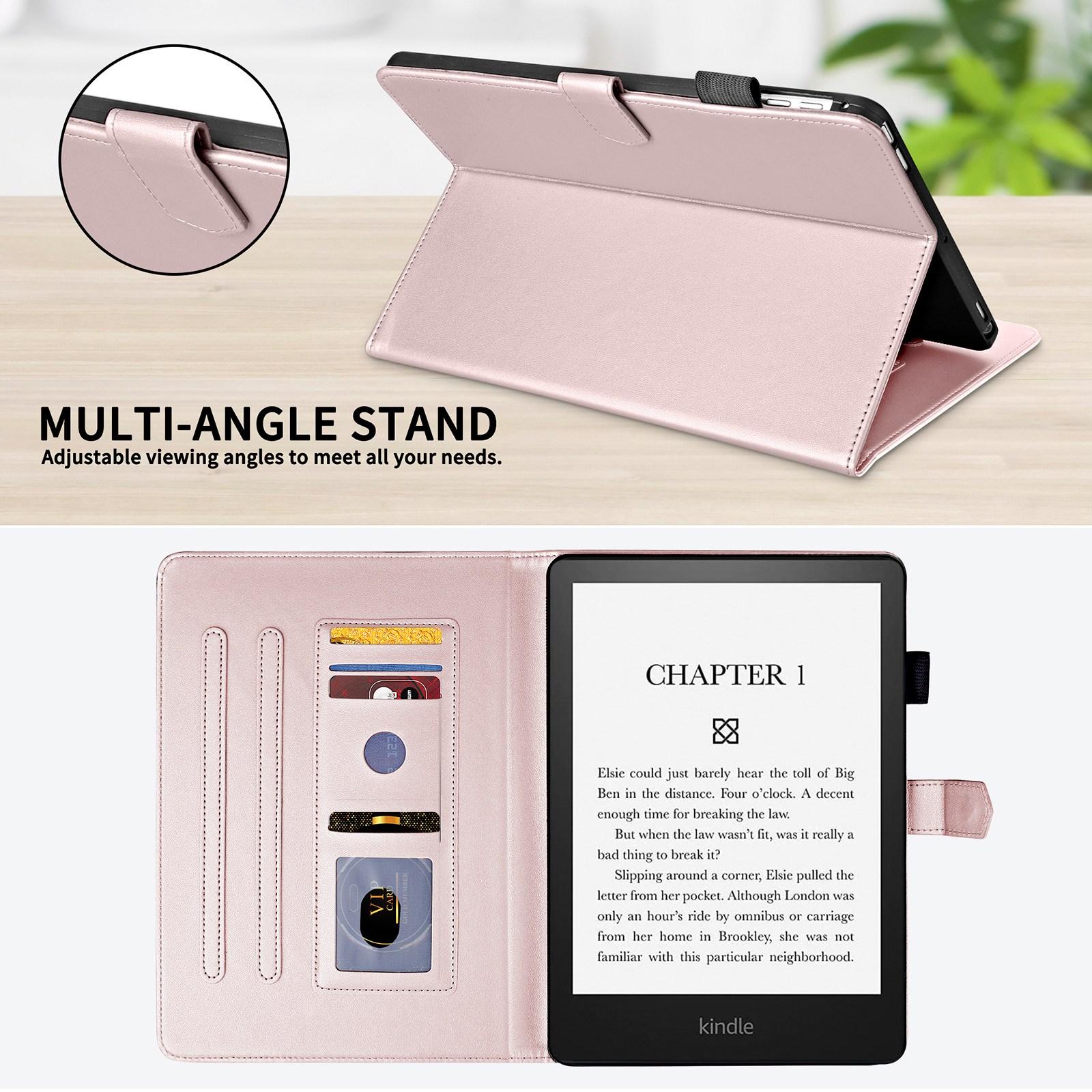 Husa tableta pentru Amazon Kindle Paperwhite 12th Gen 2024, piele cu model rombic, tip carte, roz auriu