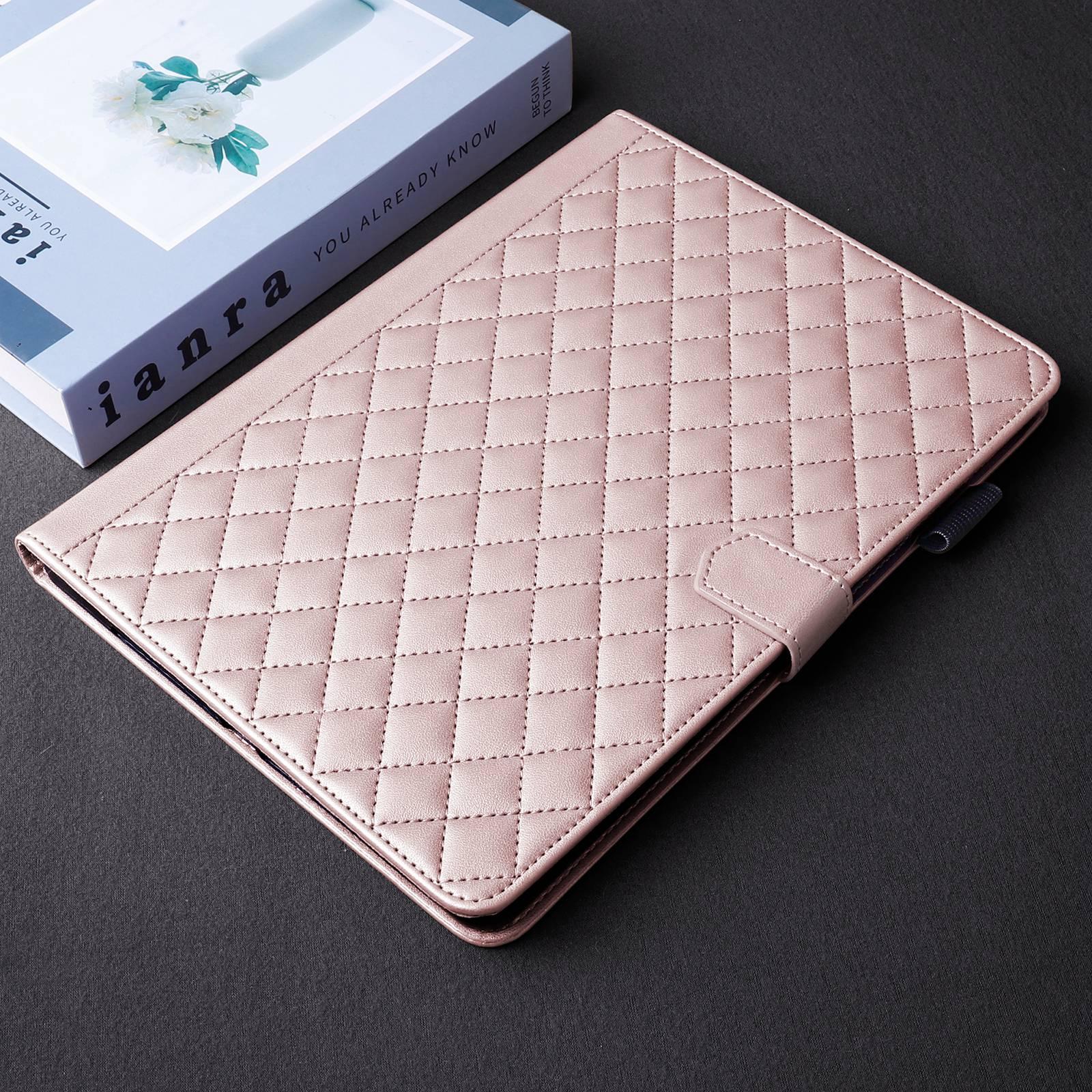 Husa tableta pentru Amazon Kindle Paperwhite 12th Gen 2024, piele cu model rombic, tip carte, roz auriu