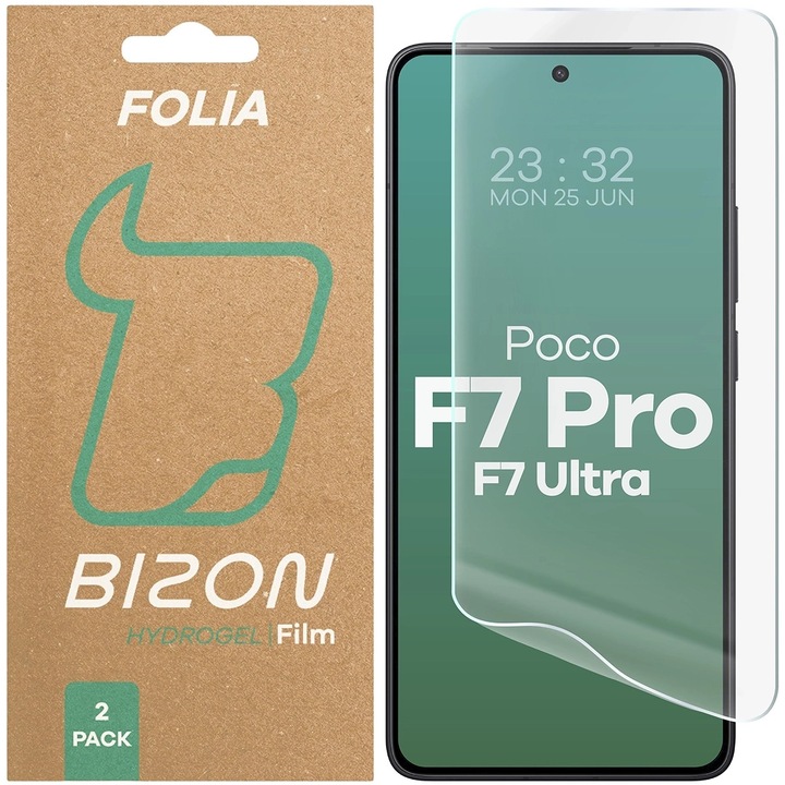 Folie hidrogel Bizon pentru Xiaomi Poco F7 Pro / F7 Ultra, 2 bucati, 0,15 mm, transparent, 15,71x7,06cm