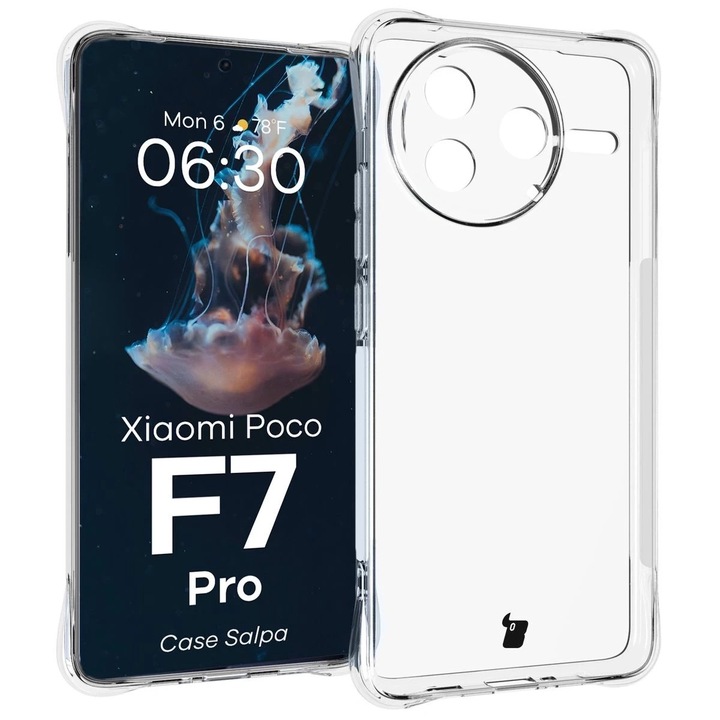 Etui transparent Bizon Salpa pentru Xiaomi Poco F7 Pro, protectie, TPU, 15,90x7,21cm