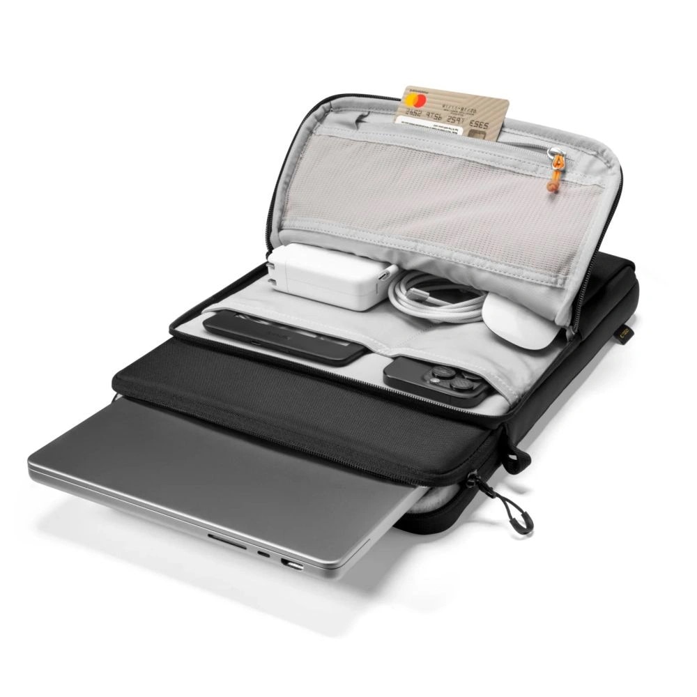Geanta pentru laptop Tech-Protect Defender VR, neagra, 13-14 inci, set cu curea, dimensiuni 35,5x25,5x4,2cm