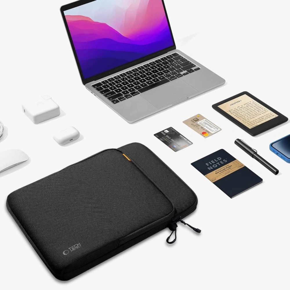 Geanta pentru laptop Tech-Protect Defender VR, neagra, 13-14 inci, set cu curea, dimensiuni 35,5x25,5x4,2cm